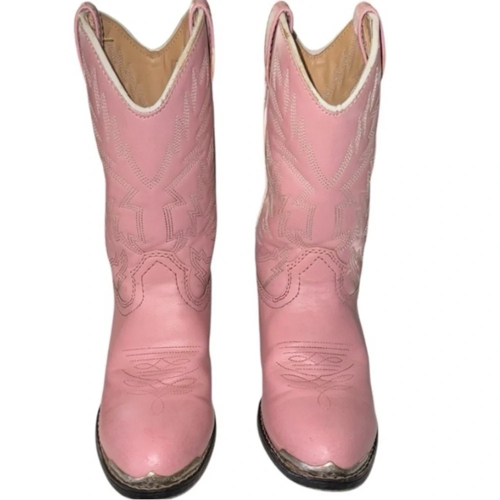 Durango Pink Western Cowboy Boots Kids Size Medium 3.5D Leather Stitch Detail